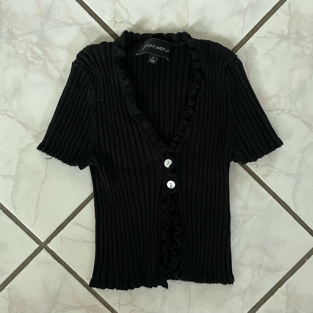 Cotton candy LA black ruffle top